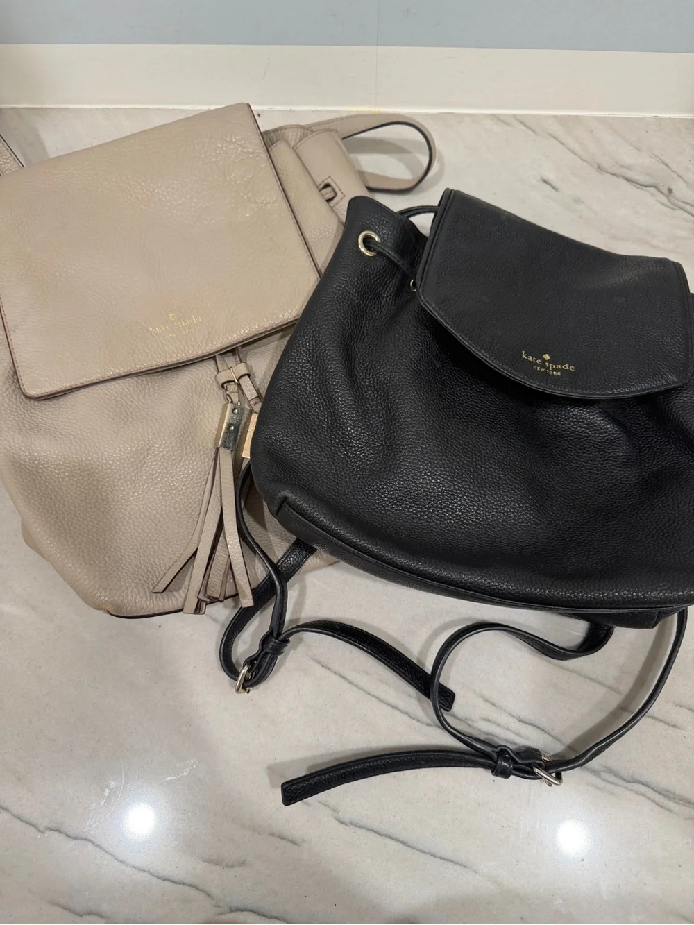Kate Spade Leather Backpack Bundle- Black and Taupe)